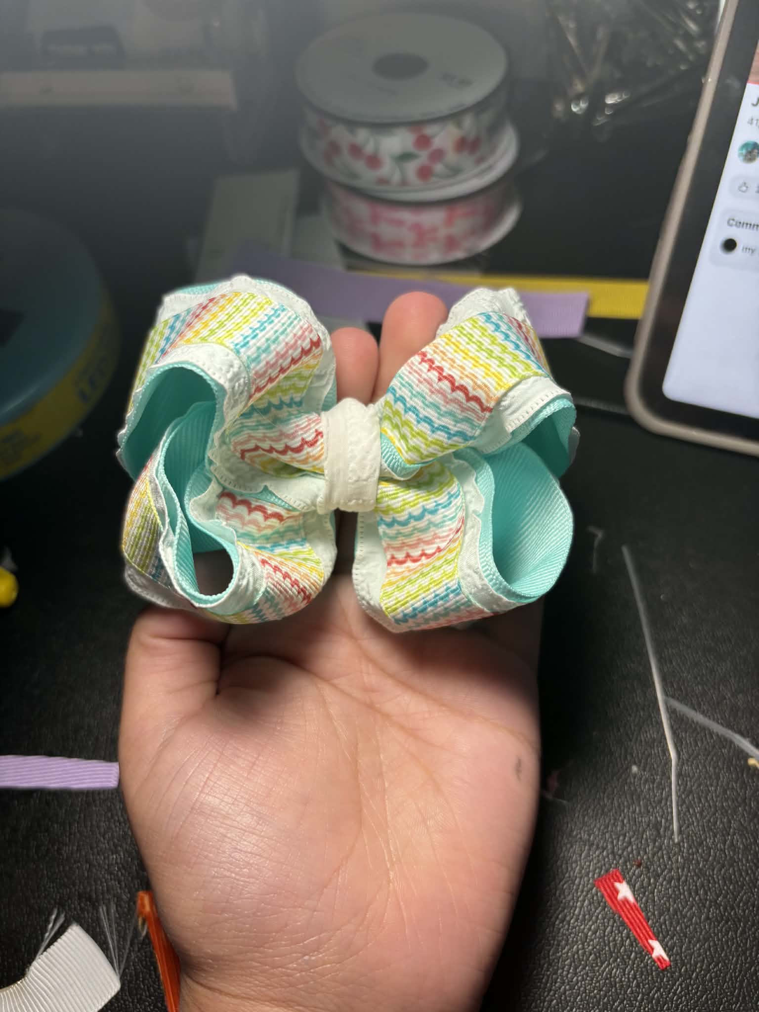 Aqua striped with lace